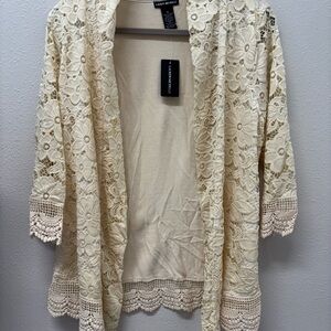 Lauren Michelle Cream Lace Open Cardigan